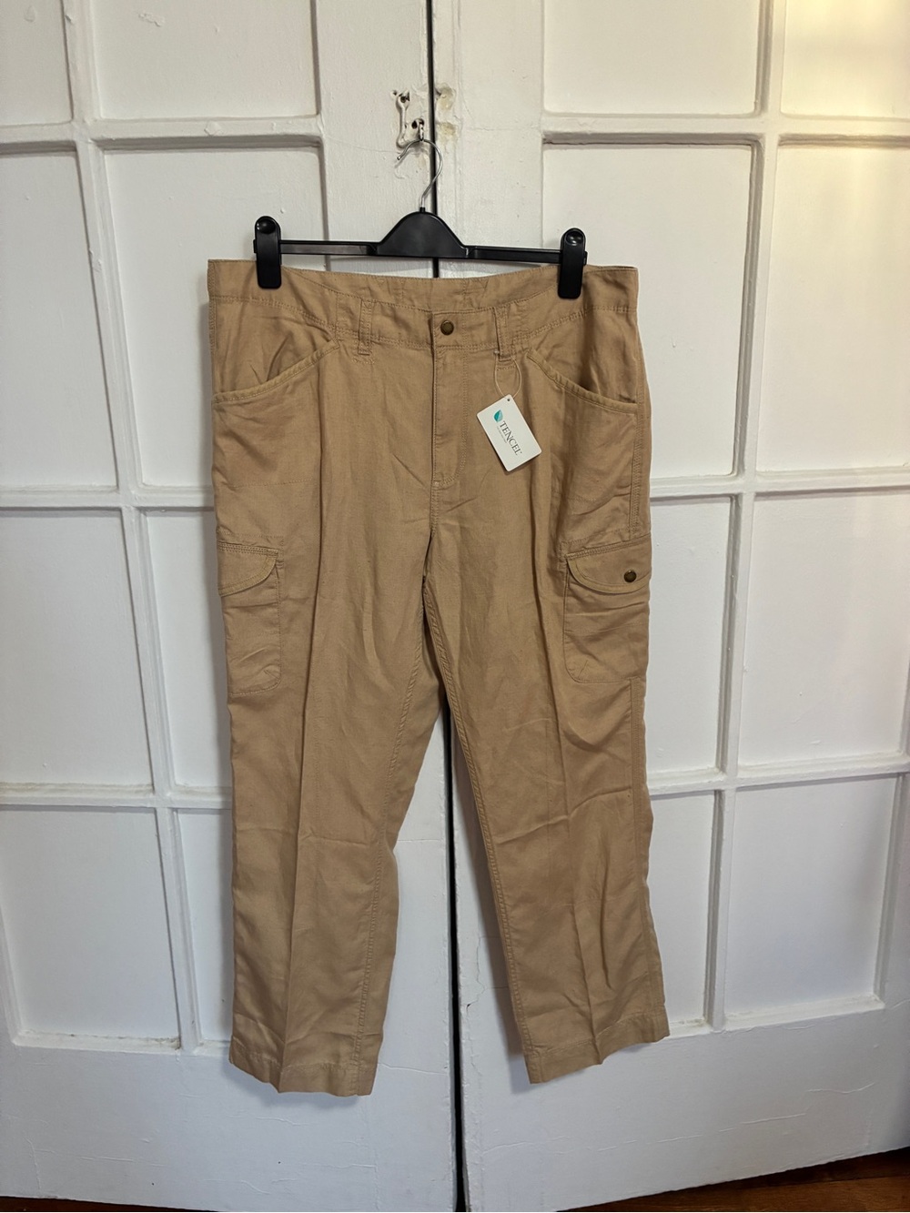 L.L. Beans Favorite Fit Linen Tencel Blend Cargo Pocket Tan Khaki Pants Size 18